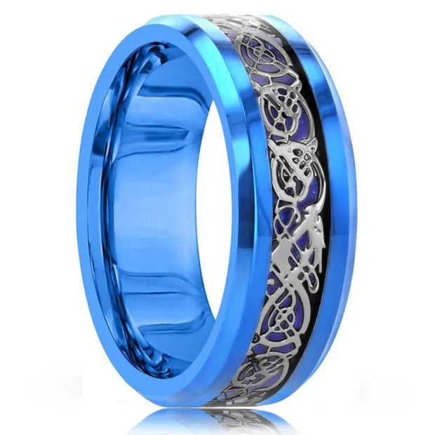 Beveled Edge Stainless Steel Celtic Dragon Ring for Men