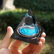 Handmade Orgonite Pyramid 60mm: Obsidian Crystal Sphere with Energy Copper Circle