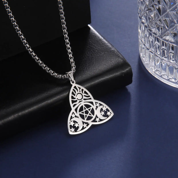 Viking Witch Celtic Knot Pendant Necklace Stainless Steel