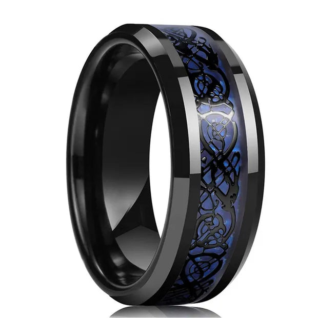 Beveled Edge Stainless Steel Celtic Dragon Ring for Men