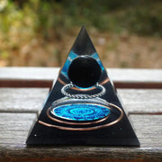 Handmade Orgonite Pyramid 60mm: Obsidian Crystal Sphere with Energy Copper Circle