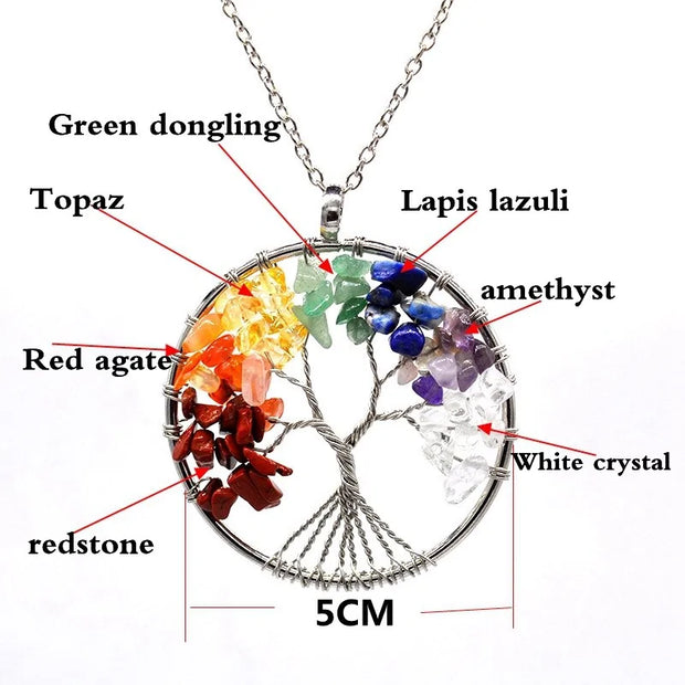 7 Chakra Tree of Life Pendant Necklace and Bracelet Set