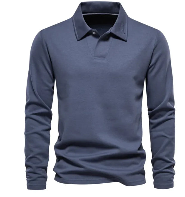 Men's Fashion Lapel Long-Sleeved Polo Shirt – Casual Solid Color Top