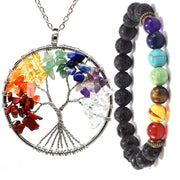 7 Chakra Tree of Life Pendant Necklace and Bracelet Set