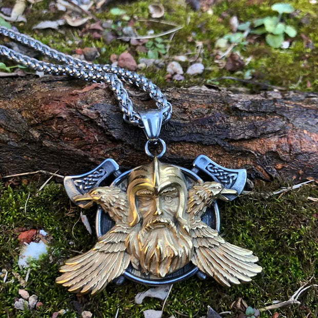 Norse Viking Odin Raven Axe Necklace Viking Gift