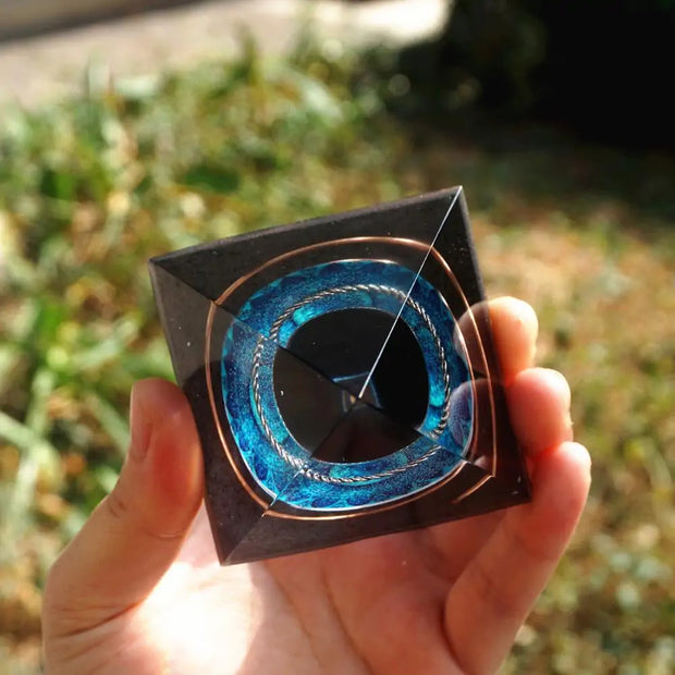 Handmade Orgonite Pyramid 60mm: Obsidian Crystal Sphere with Energy Copper Circle