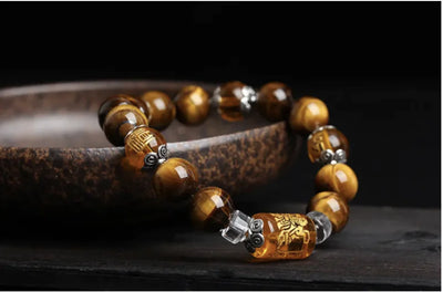 Natural Tiger Eye Triple-Face Fortune Bead Bracelet