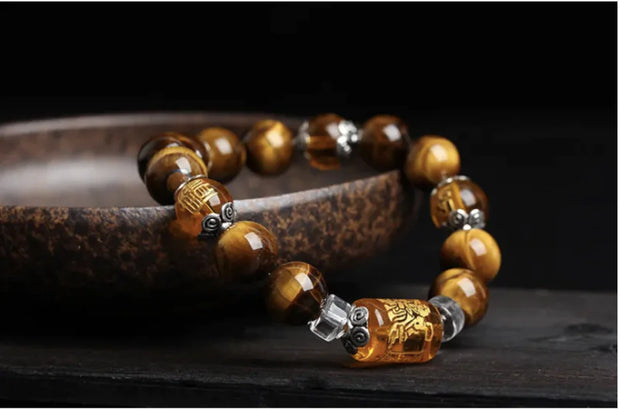 Natural Tiger Eye Triple-Face Fortune Bead Bracelet