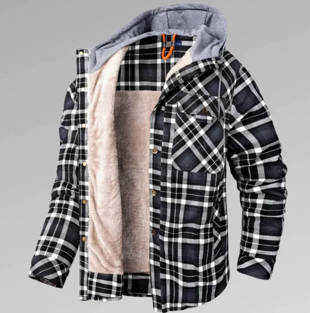 Winter Warm Hooded Plaid Jacket