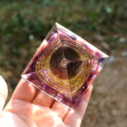 Handmade 60mm Orgonite Pyramid: Smoky Crystal Sphere & Amethyst