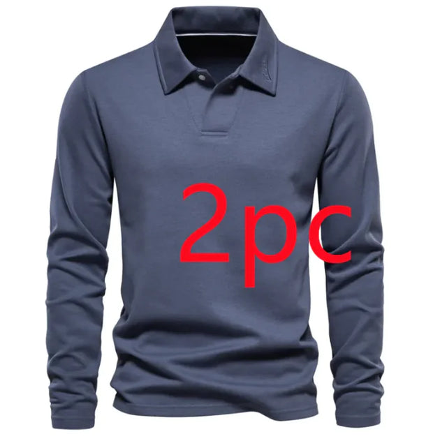 Men's Fashion Lapel Long-Sleeved Polo Shirt – Casual Solid Color Top