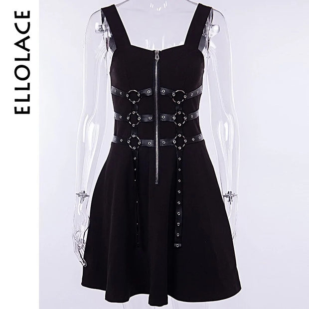 Gothic Women's Dress Eyelet Web Zipper