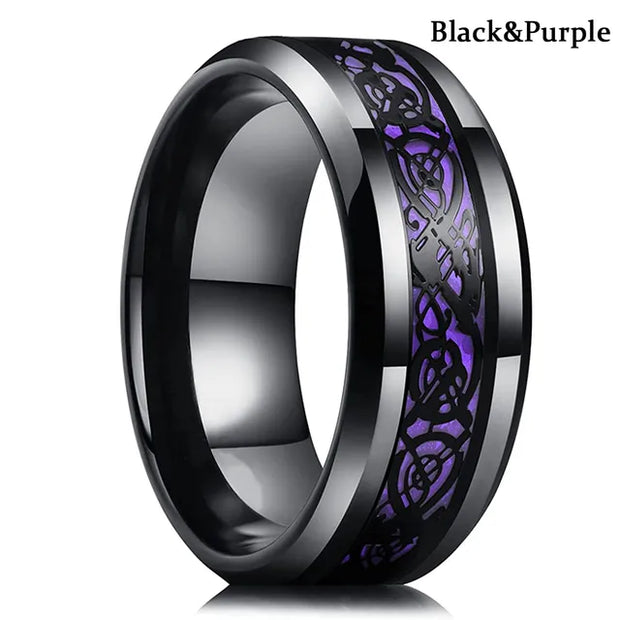 Beveled Edge Stainless Steel Celtic Dragon Ring for Men