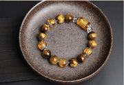 Natural Tiger Eye Triple-Face Fortune Bead Bracelet