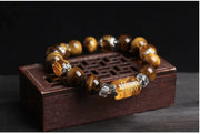 Natural Tiger Eye Triple-Face Fortune Bead Bracelet